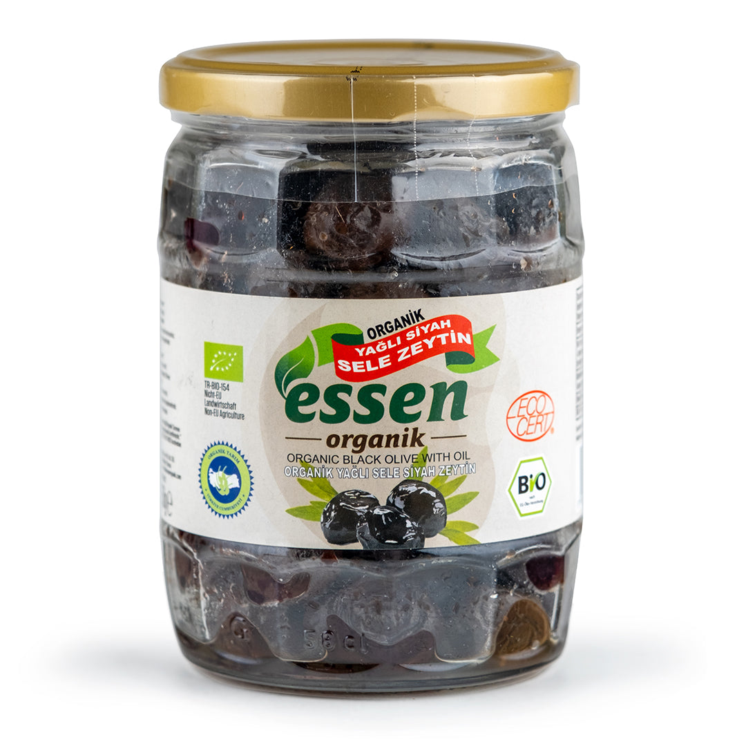 ESSEN - Organik Yağlı Sele Süper Siyah Zeytin İri Boy 580 cc / 350 gr